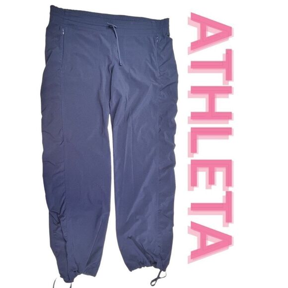 Athleta Pants Women 14 Blue Recycled Polyester Blend Tie Front Running Sport - Picture 1 of 10